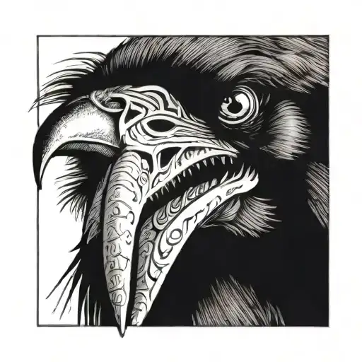 A Crow With A Human Eye In His Mouth Open