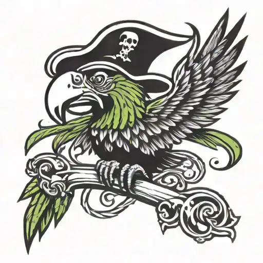 Pirate Parrot Old School Tattoo Design Incorporating Elements