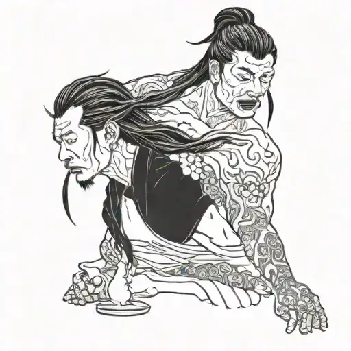 Patrons Chinese With A Young Men Holding Blood With Long Hair