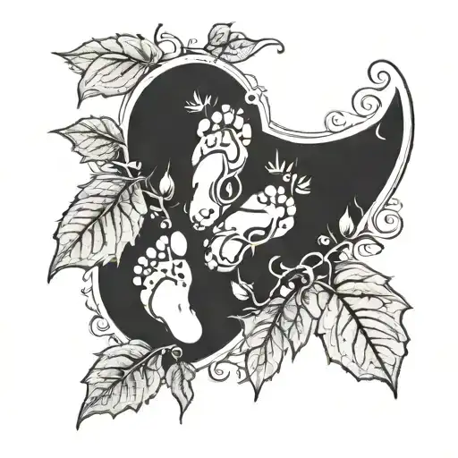 Baby Foot Print Surrounded By Ivy Leaves