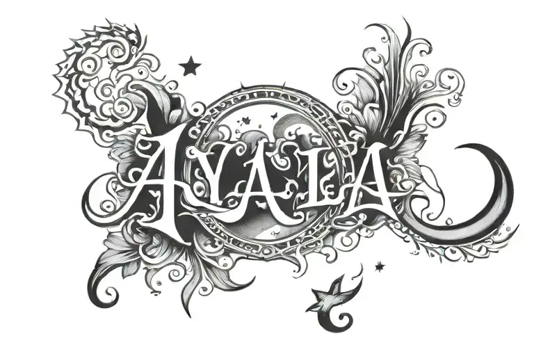 Ayla Name With Moon Surrounded