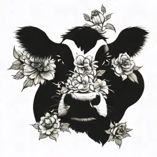 Cow And Flower Arrangement Inspired Tattoo Featuring
