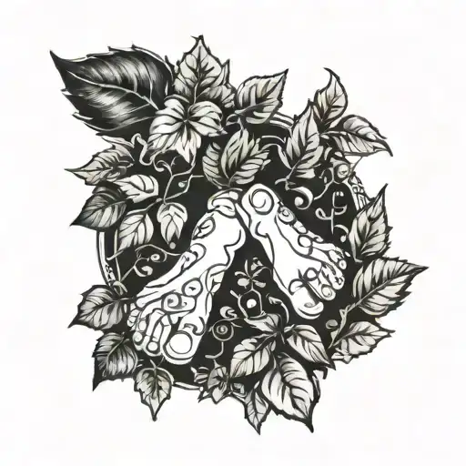 Baby Foot Print Surrounded By Ivy Leaves