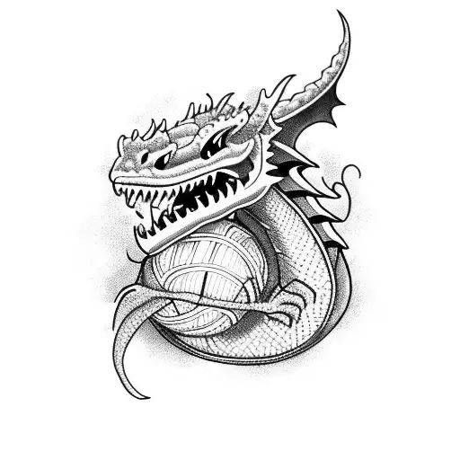 A Dragon Wrapped Around A Basketball With Floral Details