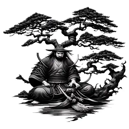 Samurai Tattoo Surrounding Him A Bonsai Tree