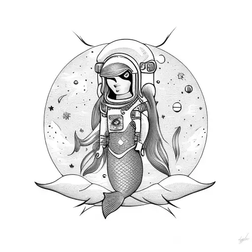 Astronaut Mermaid With Long Hair