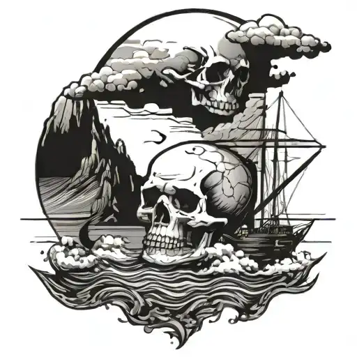 A Boat Sailing Towards A Skull Island Surrounded By Deathly Clouds
