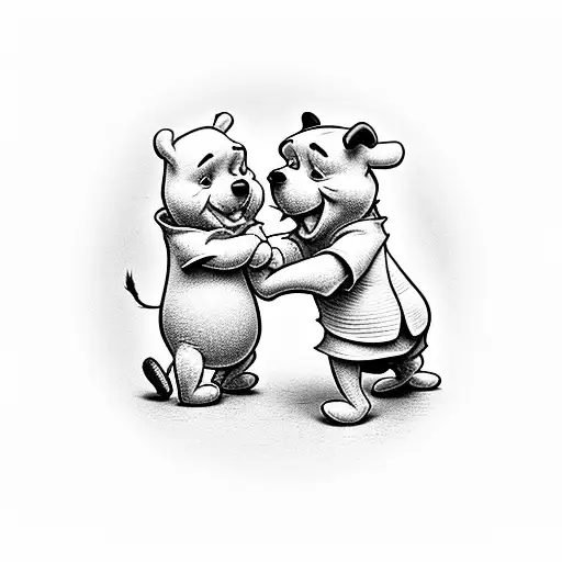 Winnie The Pooh Holding Hands With Po From Kung Fu Panda