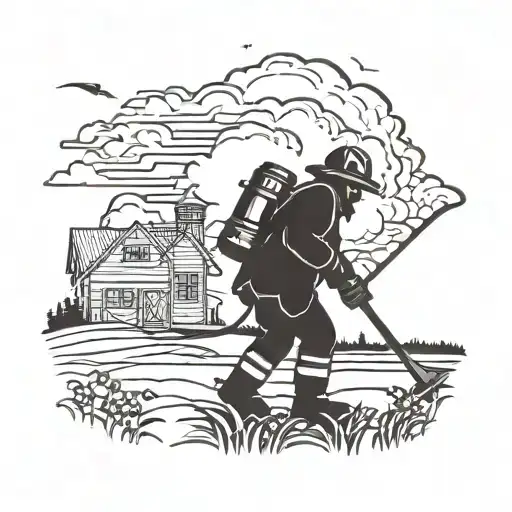 Combine A Silhouette Of A Firefighter With A Background Of A Farm Landscape