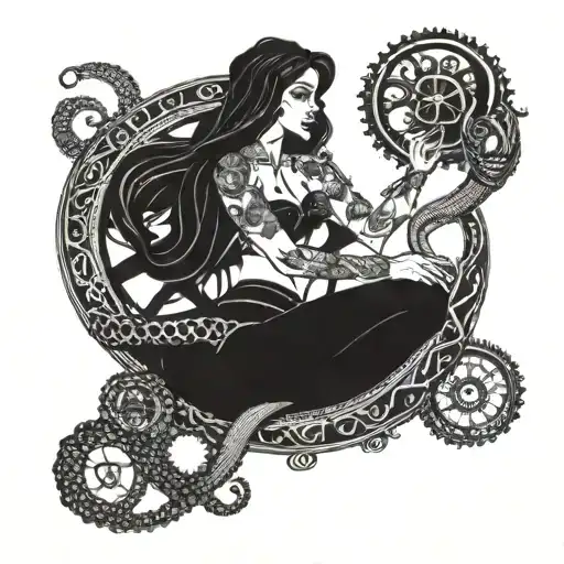 Mermaid Holding Onto Ships Wheel With An Octopus Wrapping Its Tentacles Around