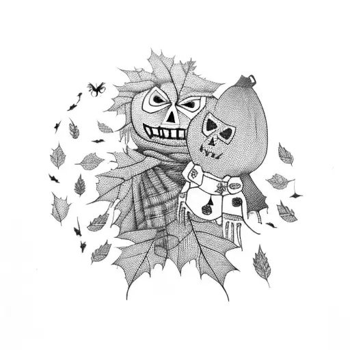 A Spooky Scarecrow Surrounded By Falling Autumn Leaves