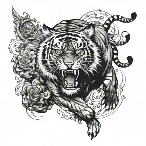 A Combination Of A Tiger And A Bull In A Fierce Battle Scene Surrounded By Art Supplies