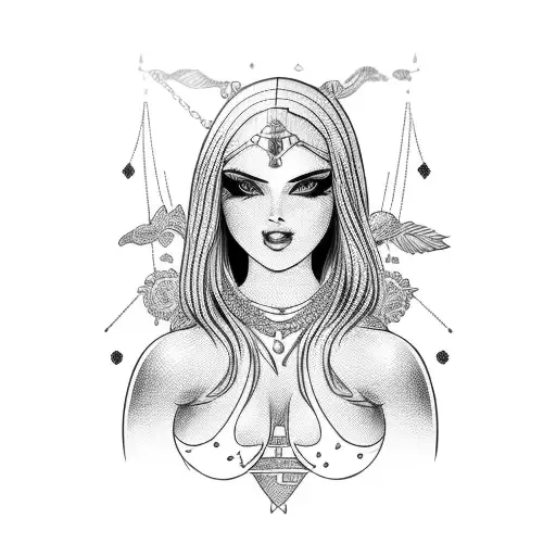 Beautiful Muscular Woman With Black Hair And Chain Mail Bikini