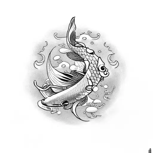 An Elegant Koi Fish Gracefully Swimming In A Crescent Moon-shaped Pool