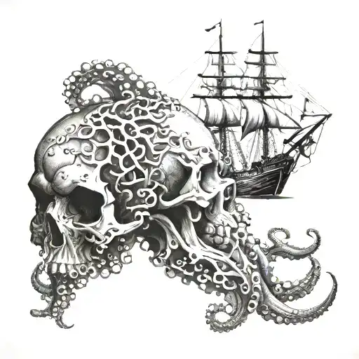 Octopus Tentacles Skull Ship Realism