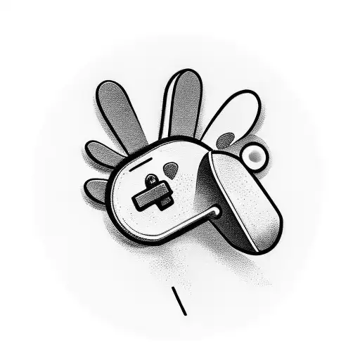 A Blackwork Tattoo Of A Cat Paw Holding A Video Game Controller