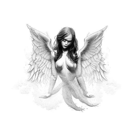 Female Angel Diving Downwards