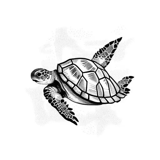 A Blackwork Tattoo Of A Sea Turtle Exploring Different Travel Destinations