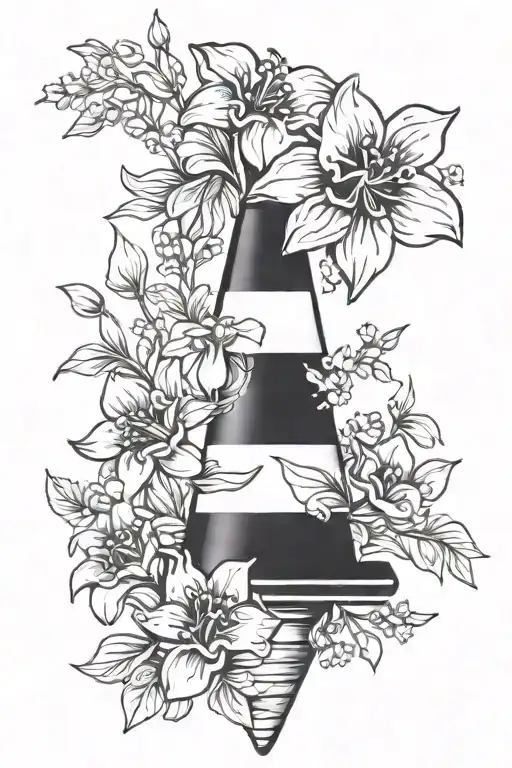 Traffic Cone With Narcissist Flowers