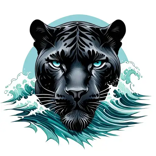 Calm Black Panther Head With Ocean Waves Crashing