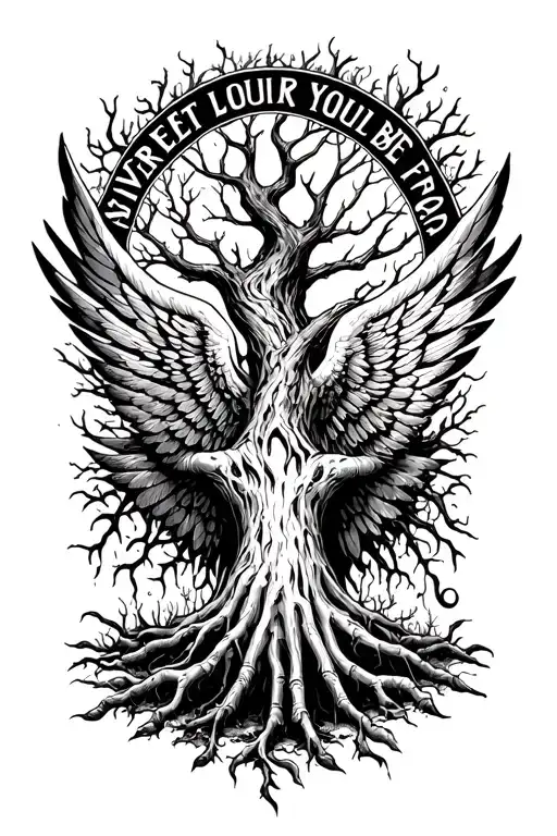 Poison Tree With The Word Never Let Your Wings Be Stolen From You Around It