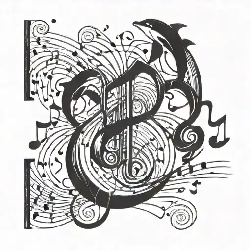 Musical Notes Intertwined With Dolphin Silhouettes