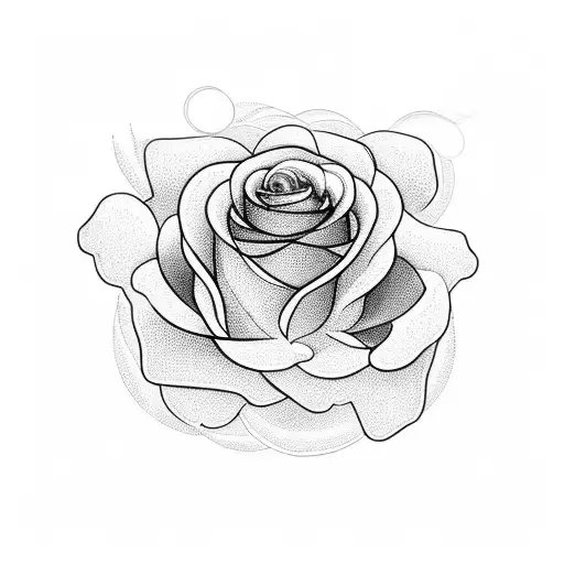 A Detailed Blackwork Tattoo Of A Serene Mountain Landscape With A Rose Blooming At Its Peak