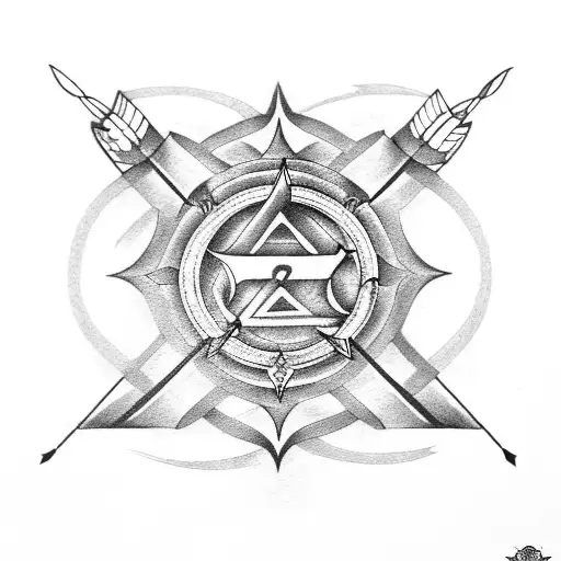 An Arrow Piercing Through A Chain With Buddhist Symbols