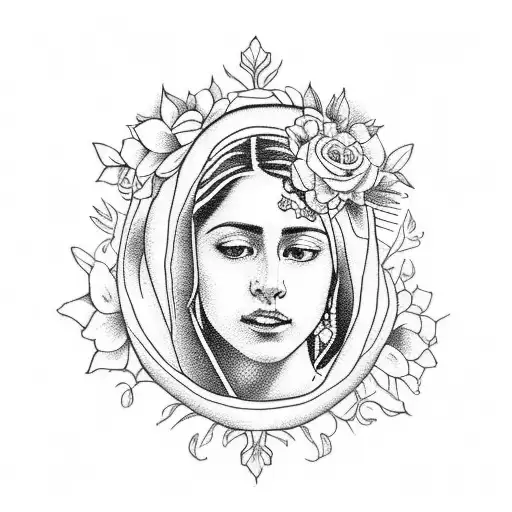 A Modern Interpretation Of The Virgen Mary Of Guadalupe Surrounded By A Vibrant Floral Wreath