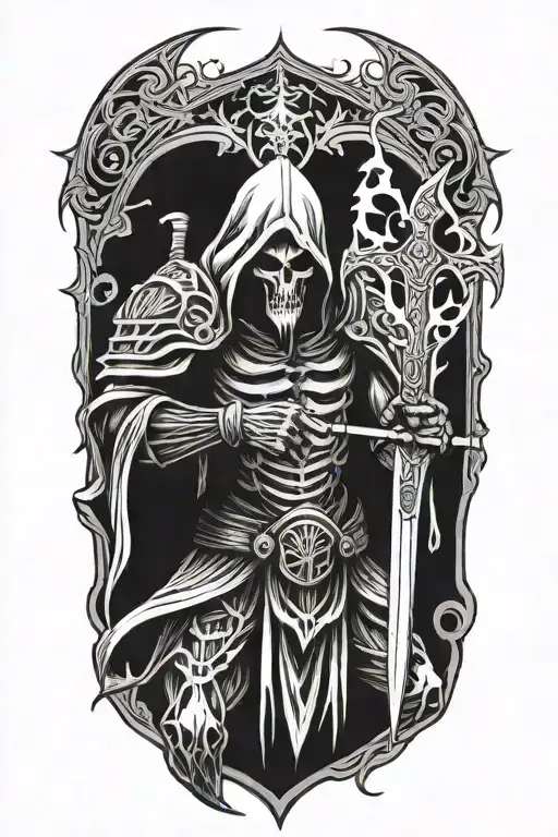Tribal Reaper Knight Holding A Sword Knealling
