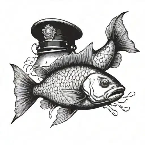 A Realistic Fish Jumping Out Of Water With A Police Officer's Hat On Top