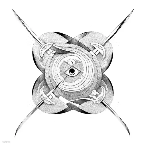 2 Crossed Scissors With New Moon Shaped Handles