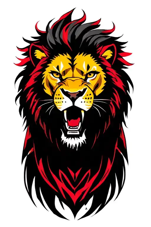 A Fierce Lion Roaring In The Galatasaray Colors Of Red And Yellow