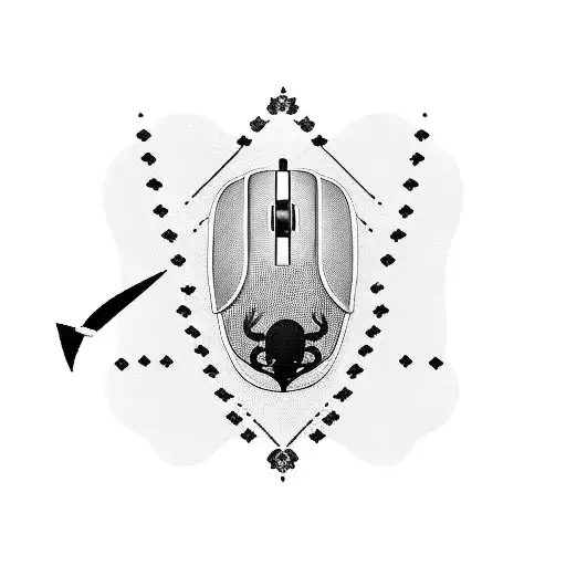 A Blackwork Tattoo Of A Computer Mouse With Cancer Ribbon As Its Tail