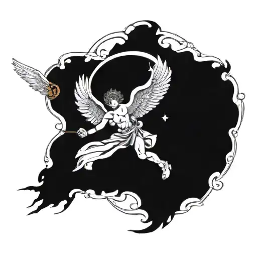 A Male Angel Holding An Hourglass And Flying Towards The Sky