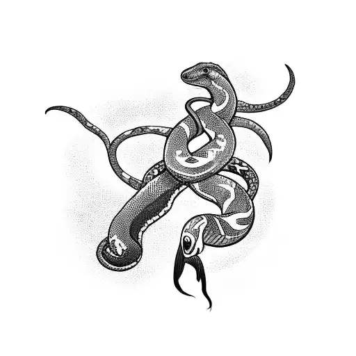 A Blackwork Tattoo Of A Person Dancing In A Club With A Snake Slithering Around Their Leg