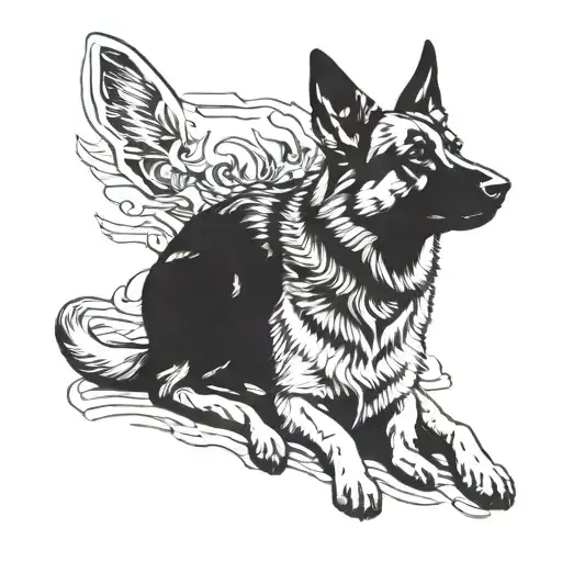 German Shepherd Dog Protecting His Pup