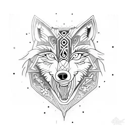 A Wolf Howling At The Moon Surrounded By Intricate Tribal Patterns