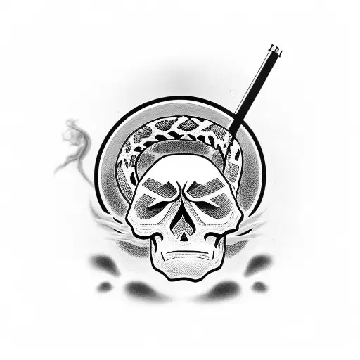 Japanese Skull With A Python And Smoke And Shades