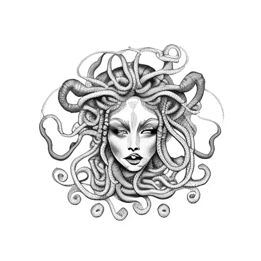 A Mesmerizing Tattoo Of A Dancing Medusa In Blackwork Style