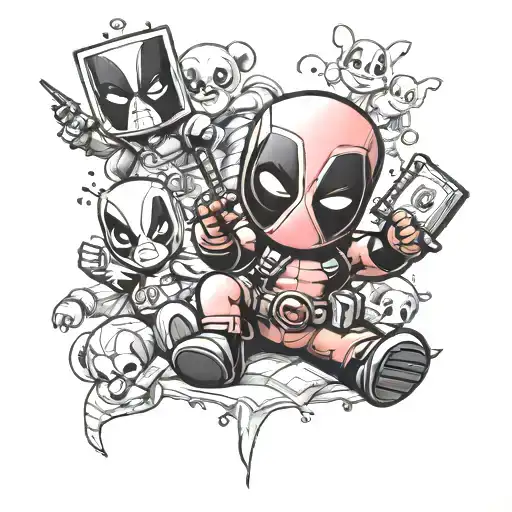 A Playful Mashup Tattoo Of Deadpool And Disney Characters In A Childcare Setting