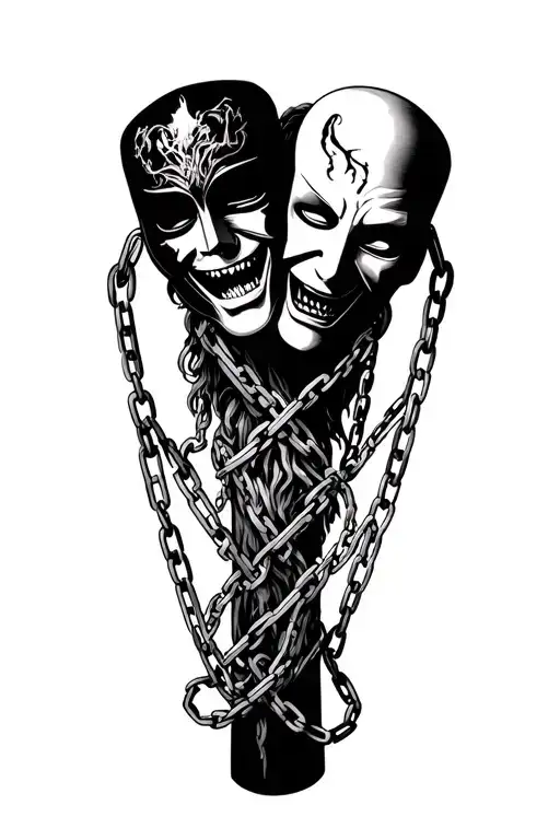 Scary Laugh Now Cry Later Smoking Joint With Masks Intertwined With Chains