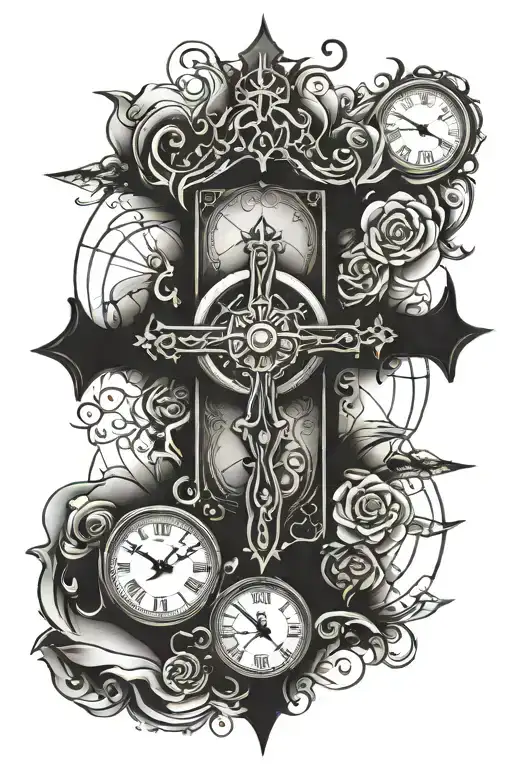 Photographic Elements Christian Cross And Clock