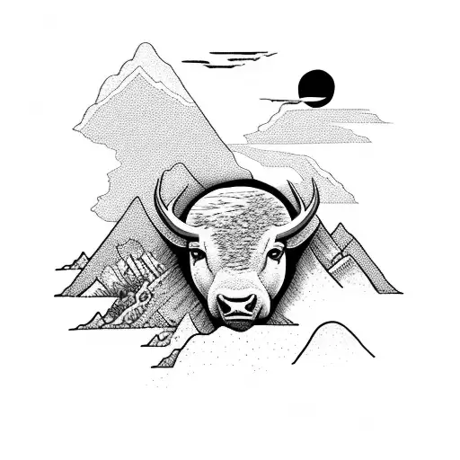 Mountain With Beach View With Buffalo's And Birds