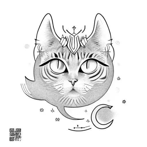 Graphic Cat Sitting Inside A Crescent Moon