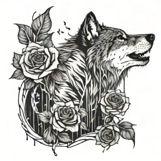 The Grey Wolf And The Rose Dripping With Blood