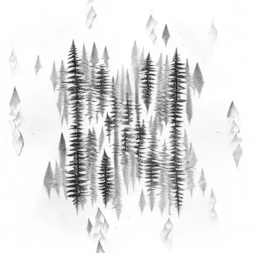 Rain Intertwined With A Coniferous Forest