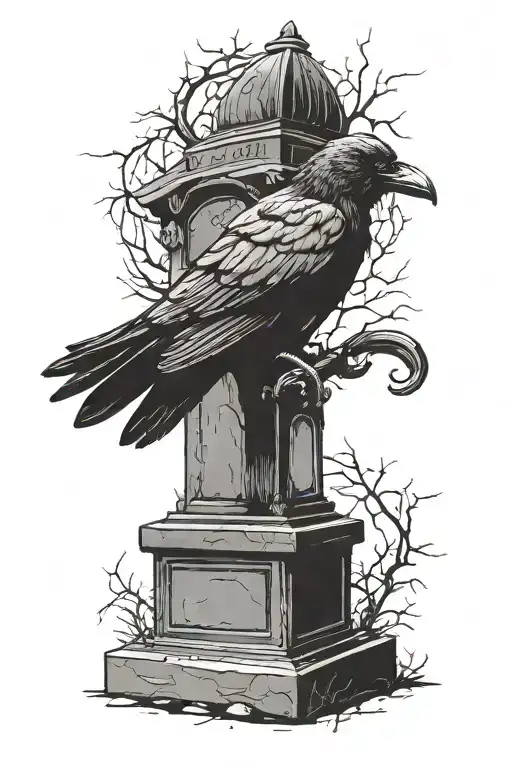 Crow Siting On A Tomb Stone In A Grave Yard Bar