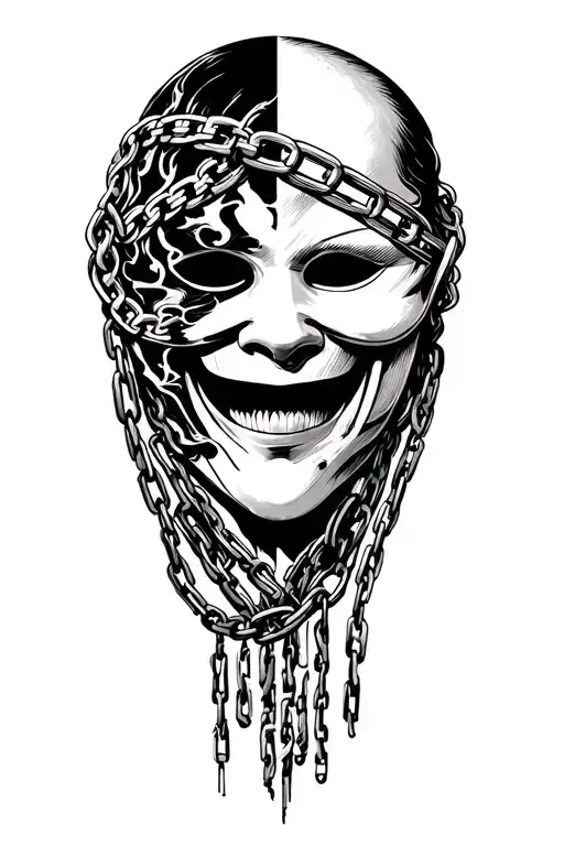 Laugh Now Cry Later Smoking Joint With Masks Intertwined With Chains