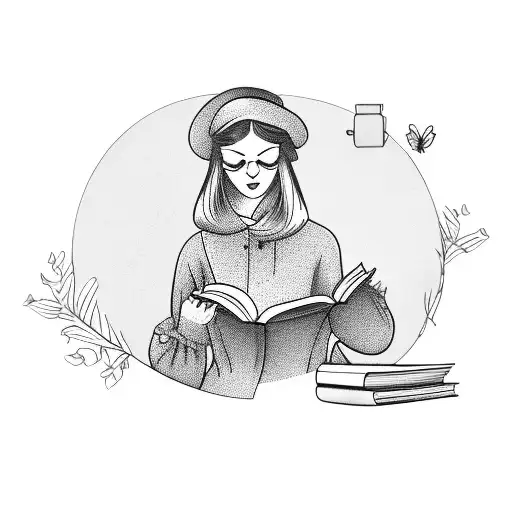 Vintage Lady Reading An Opened Book Surrounded By Bold Floral Frame